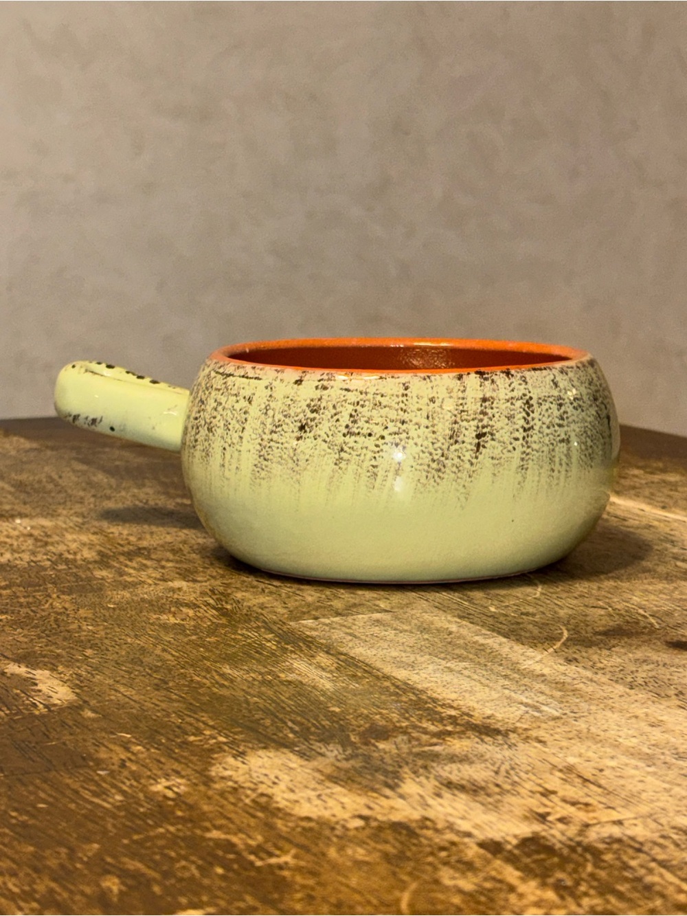 Vintage De Silva Italy Terracotta Single Handle Soup Bowl Sage Green 5”